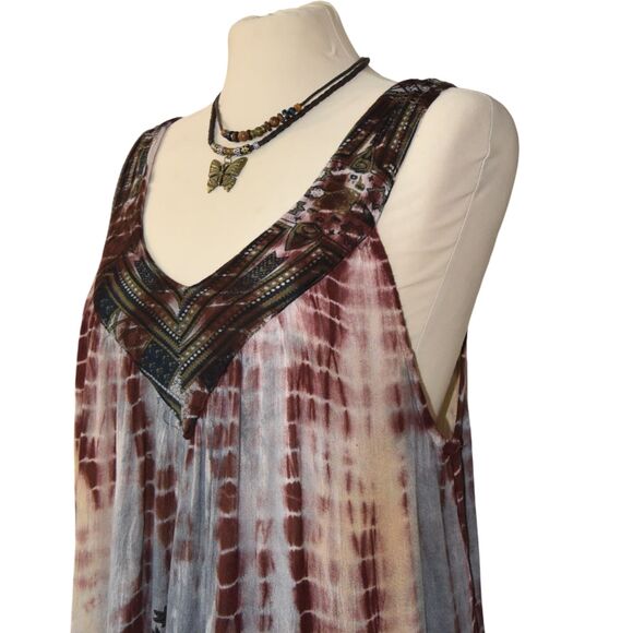 Ingear Resort Dress One Size Fits Most Tie Dye Boho Sleeveless Rayon Granola - Picture 4 of 6